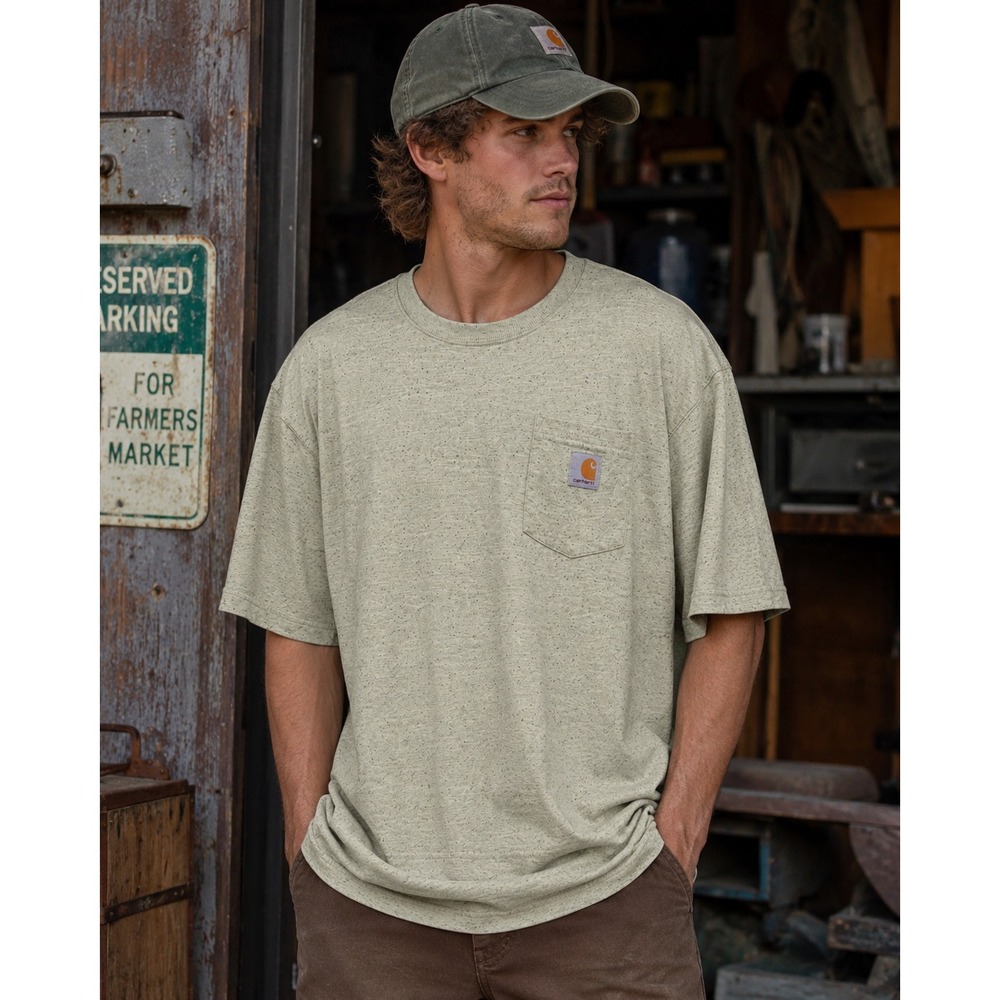 Carhartt Mens Loose Fit Heavyweight Pocket T-Shirt 5XL Green Oatmeal Heather Tee